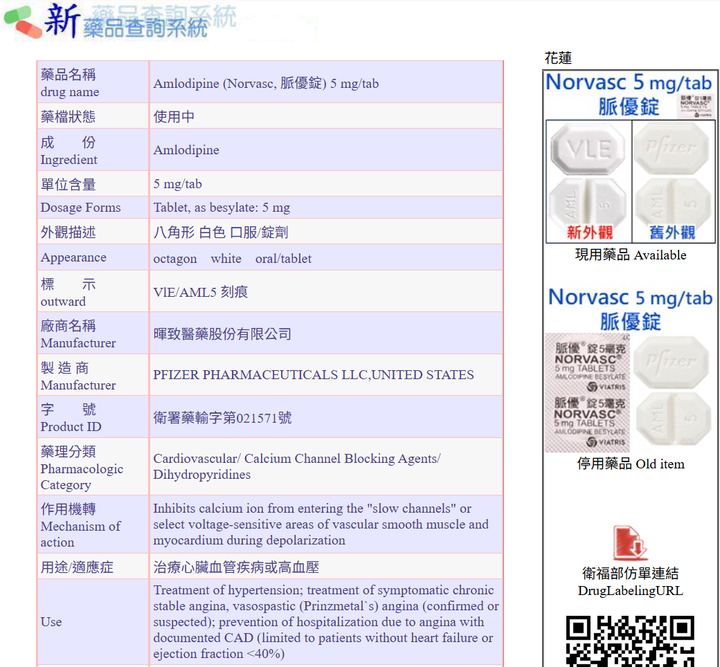 藥品查詢結果：名稱、外觀、分類